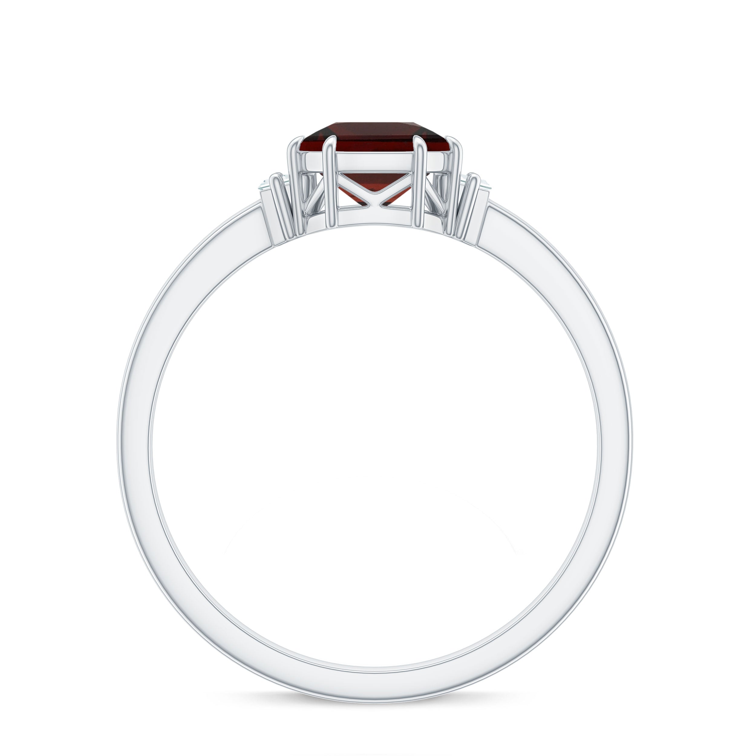 Rosec Jewels-Claw Set Asscher Cut Garnet Solitaire Engagement Ring with Diamond