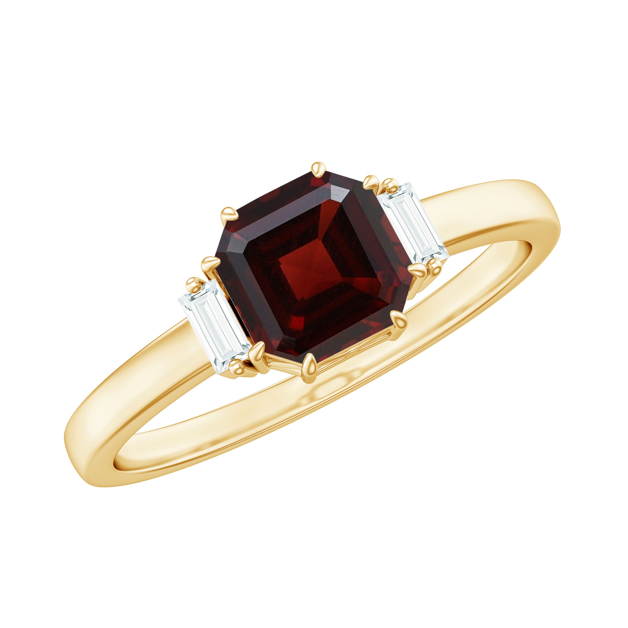 Rosec Jewels-Claw Set Asscher Cut Garnet Solitaire Engagement Ring with Diamond