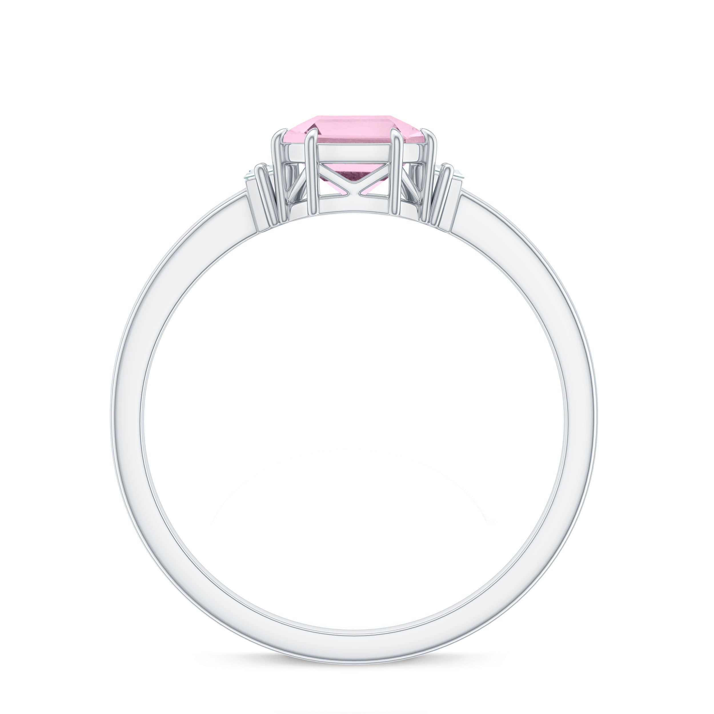 Rosec Jewels-Claw Set Asscher Cut Rose Quartz Solitaire Engagement Ring with Diamond