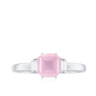 Rosec Jewels-Claw Set Asscher Cut Rose Quartz Solitaire Engagement Ring with Diamond