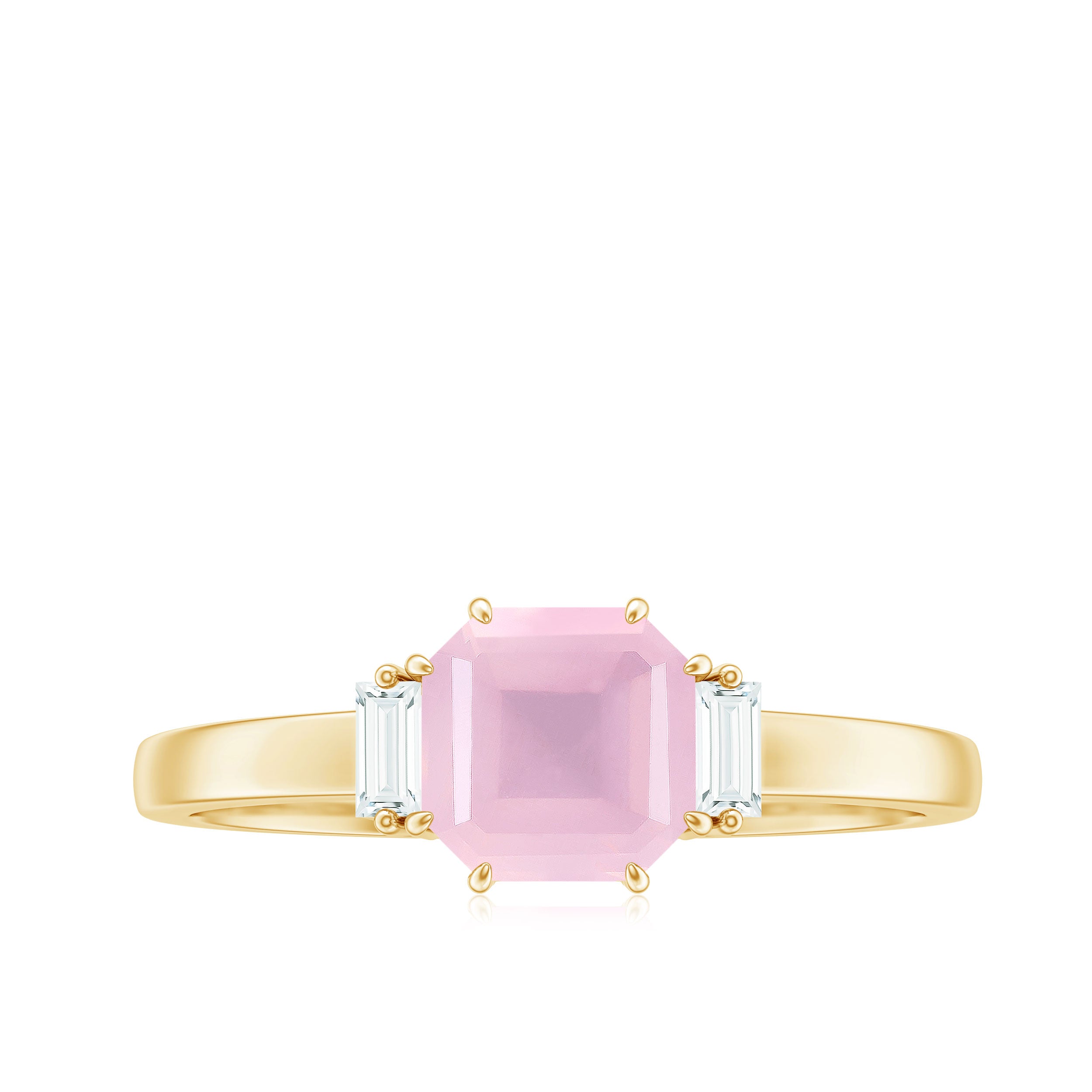 Rosec Jewels-Claw Set Asscher Cut Rose Quartz Solitaire Engagement Ring with Diamond