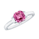 Rosec Jewels-Asscher Cut Pink Tourmaline Solitaire Ring with Diamond