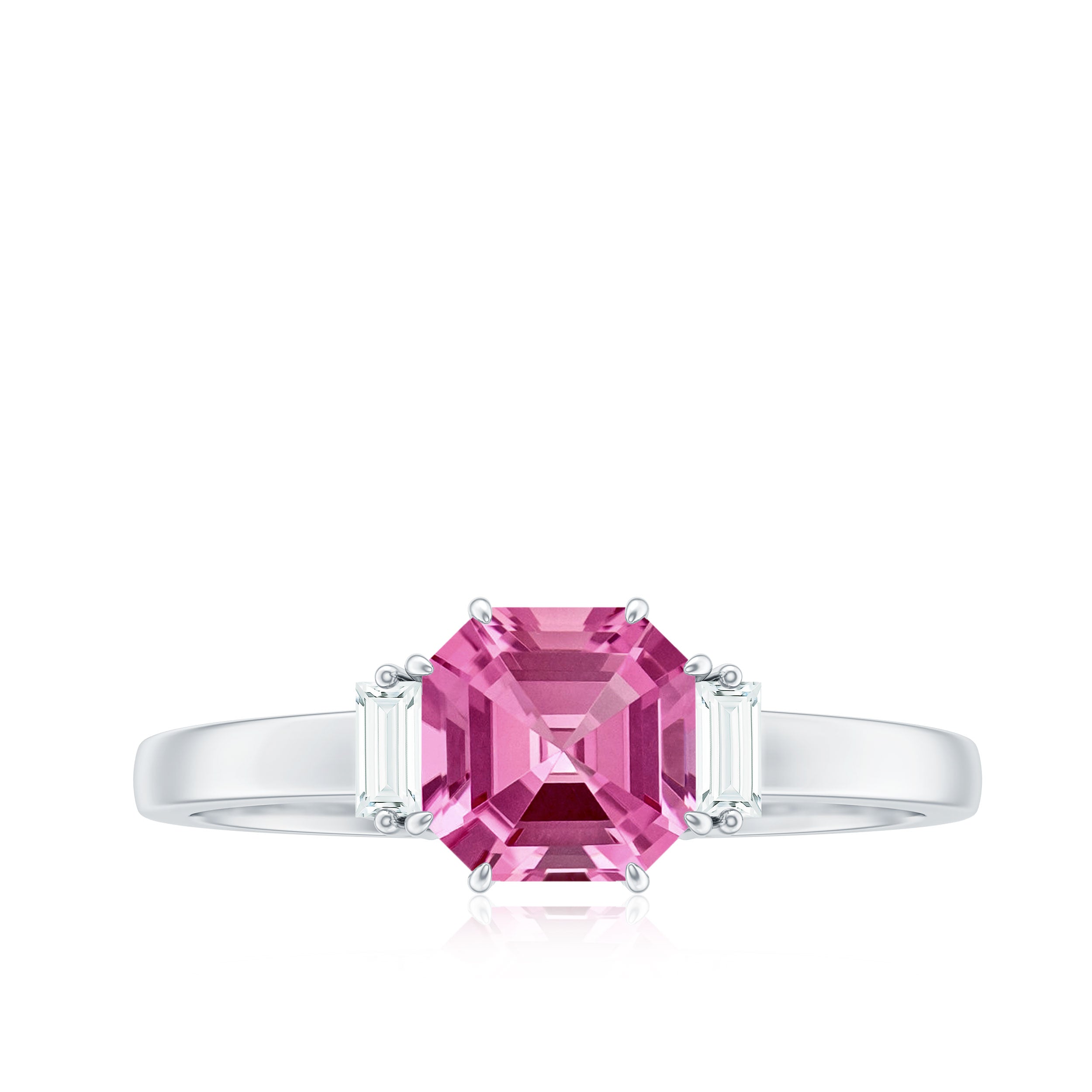 Rosec Jewels-Asscher Cut Pink Tourmaline Solitaire Ring with Diamond