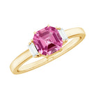 Rosec Jewels-Asscher Cut Pink Tourmaline Solitaire Ring with Diamond