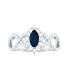 Rosec Jewels-Marquise Blue Sapphire Crossover Engagement Ring with Diamond Halo