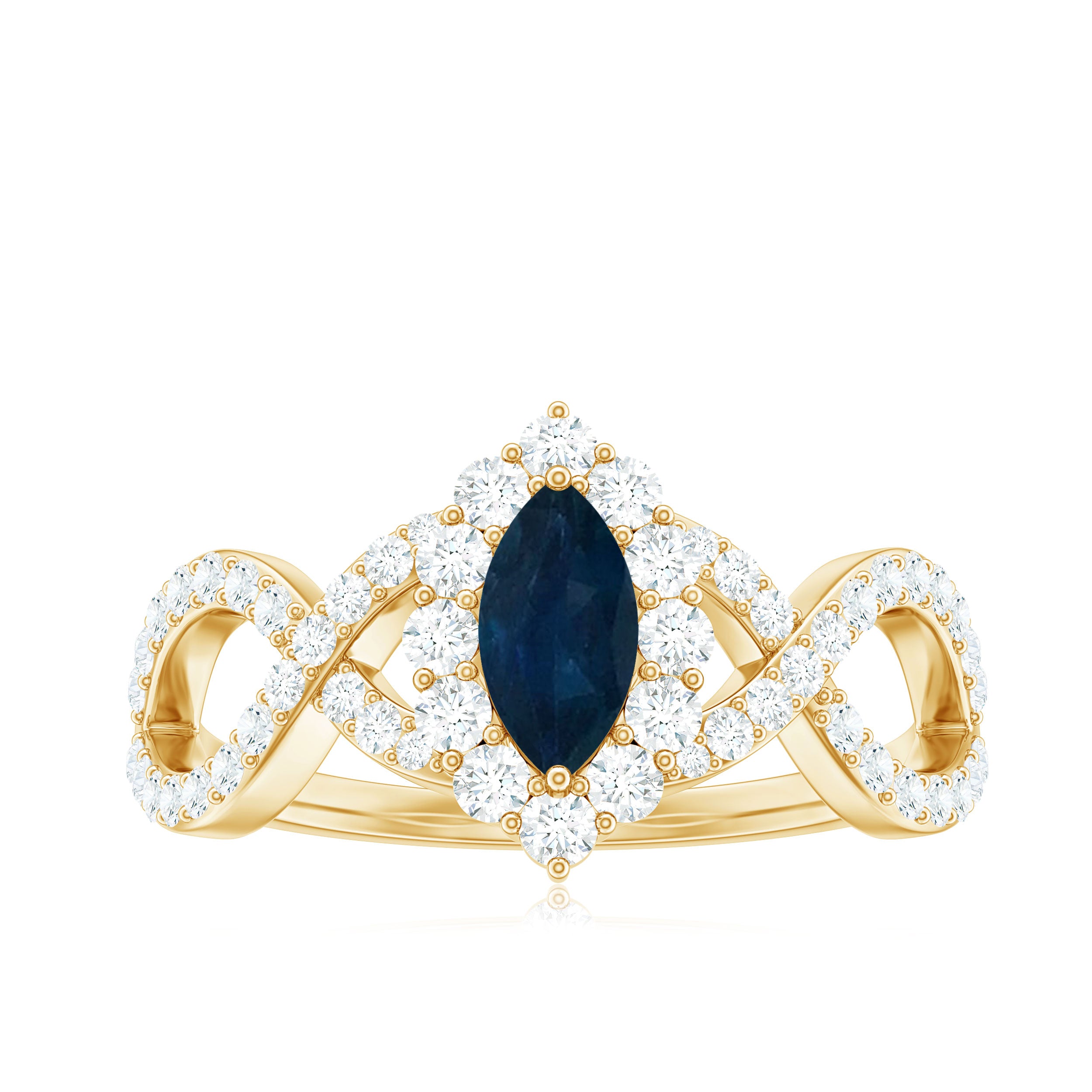 Rosec Jewels-Marquise Blue Sapphire Crossover Engagement Ring with Diamond Halo