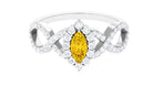 Rosec Jewels-Yellow Sapphire Crossover Engagement Ring with Diamond Halo