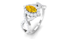 Rosec Jewels-Yellow Sapphire Crossover Engagement Ring with Diamond Halo