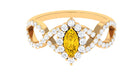 Rosec Jewels-Yellow Sapphire Crossover Engagement Ring with Diamond Halo