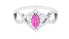 Rosec Jewels-Marquise Pink Sapphire and Diamond Crossover Engagement Ring