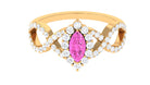 Rosec Jewels-Marquise Pink Sapphire and Diamond Crossover Engagement Ring