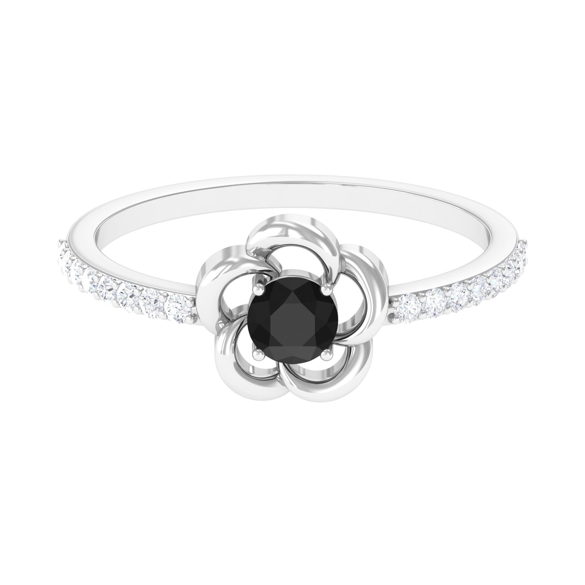 Rosec Jewels-1 CT Lab-Created Black Diamond Flower Promise Ring with Diamond