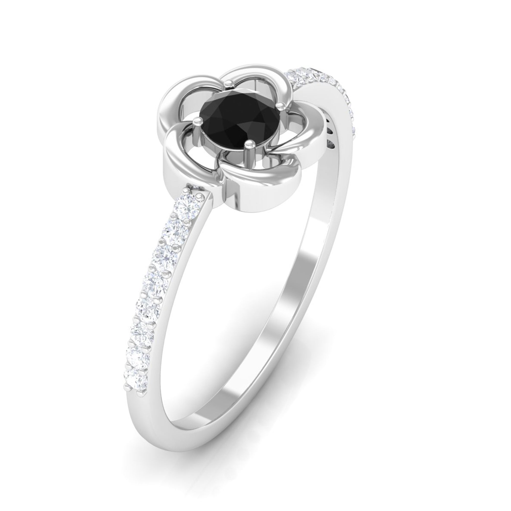 Rosec Jewels-1 CT Lab-Created Black Diamond Flower Promise Ring with Diamond