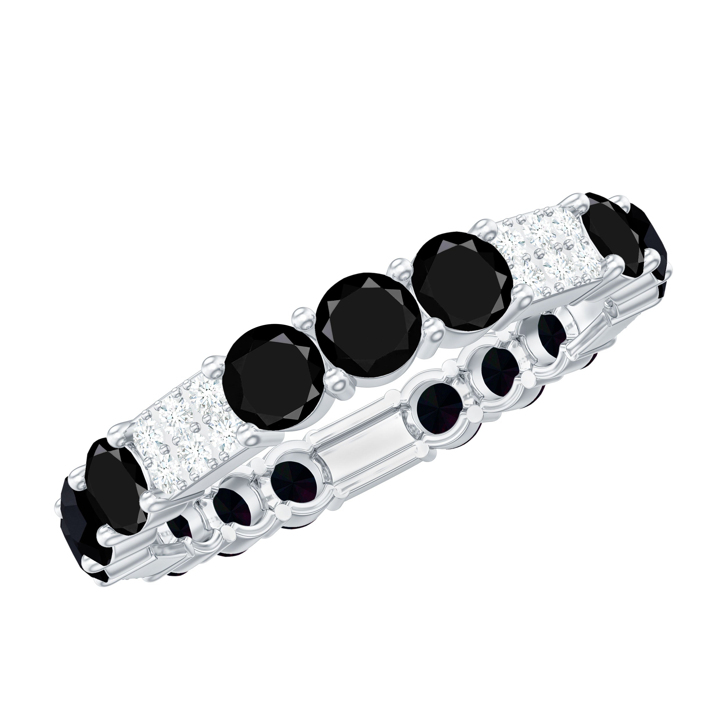 Rosec Jewels-Created Black Diamond and Diamond Designer Eternity Band Ring