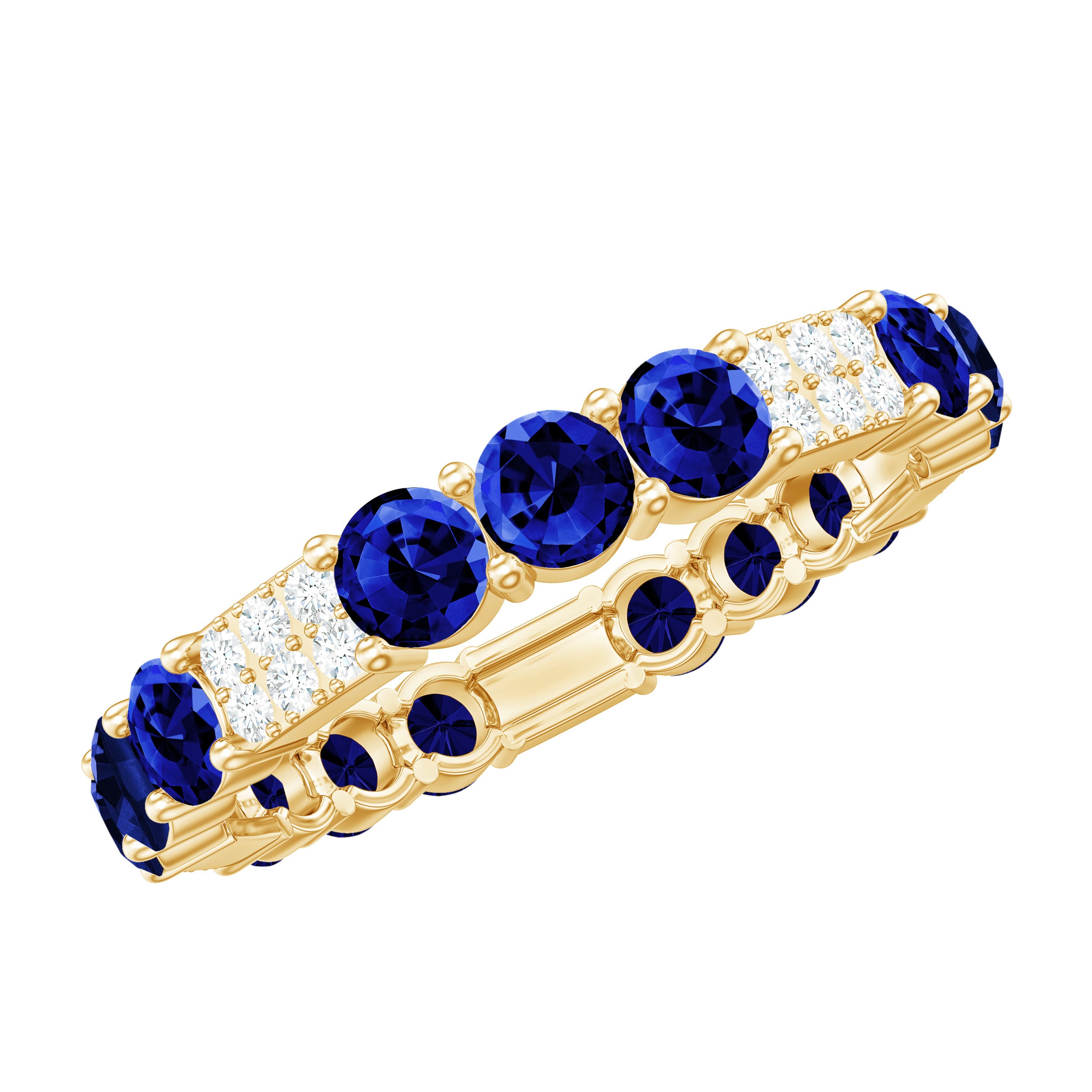 Rosec Jewels-Created Blue Sapphire and Diamond Designer Eternity Band Ring