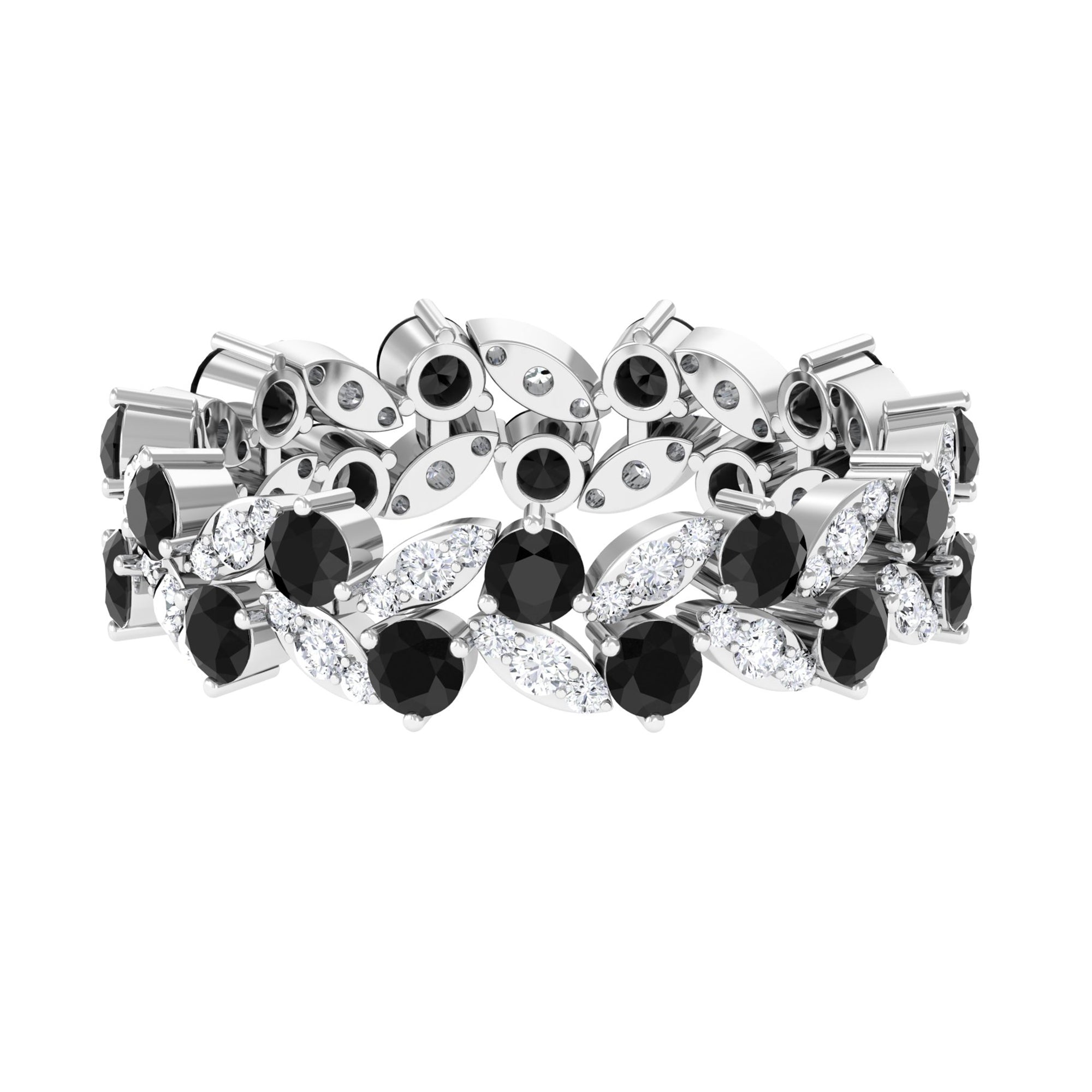 Rosec Jewels-5 CT Created Black Diamond Leaf Eternity Ring with Moissanite