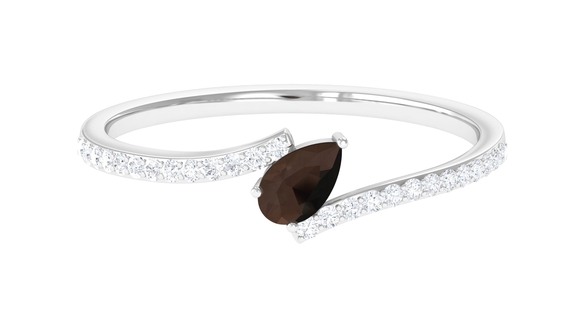 Rosec Jewels-Tilted Pear Shape Smoky Quartz and Diamond Bypass Promise Ring