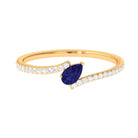 Rosec Jewels-Tilted Pear Shape Created Blue Sapphire and Diamond Bypass Promise Ring