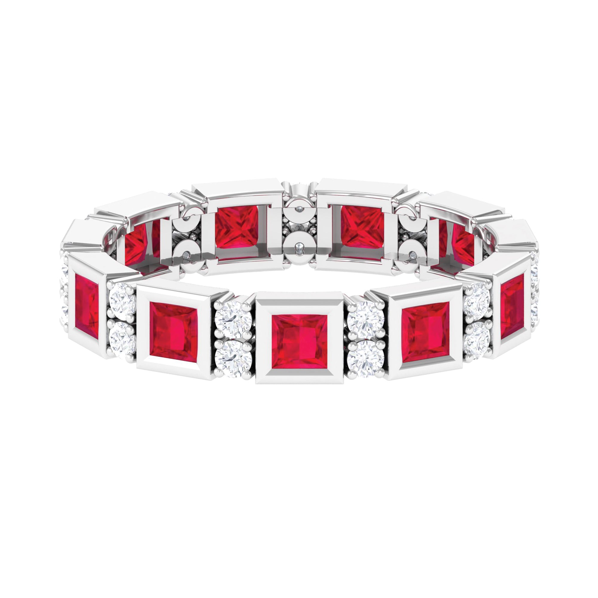 Rosec Jewels-2 CT Princess Cut Created Ruby Full Eternity Ring with Moissanite