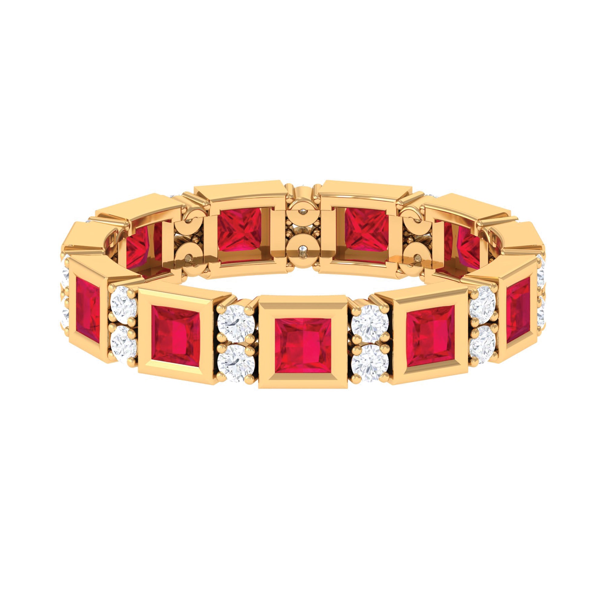 Rosec Jewels-2 CT Princess Cut Created Ruby Full Eternity Ring with Moissanite