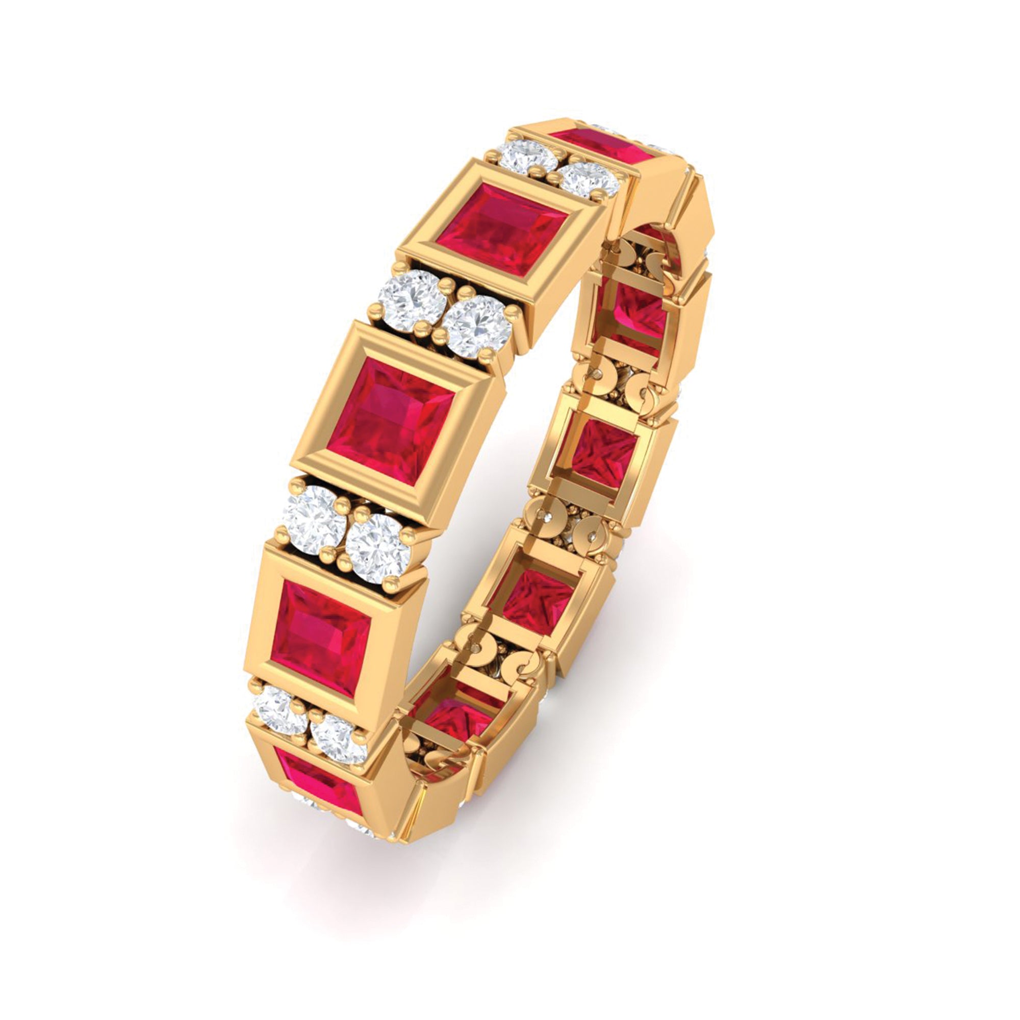 Rosec Jewels-2 CT Princess Cut Created Ruby Full Eternity Ring with Moissanite