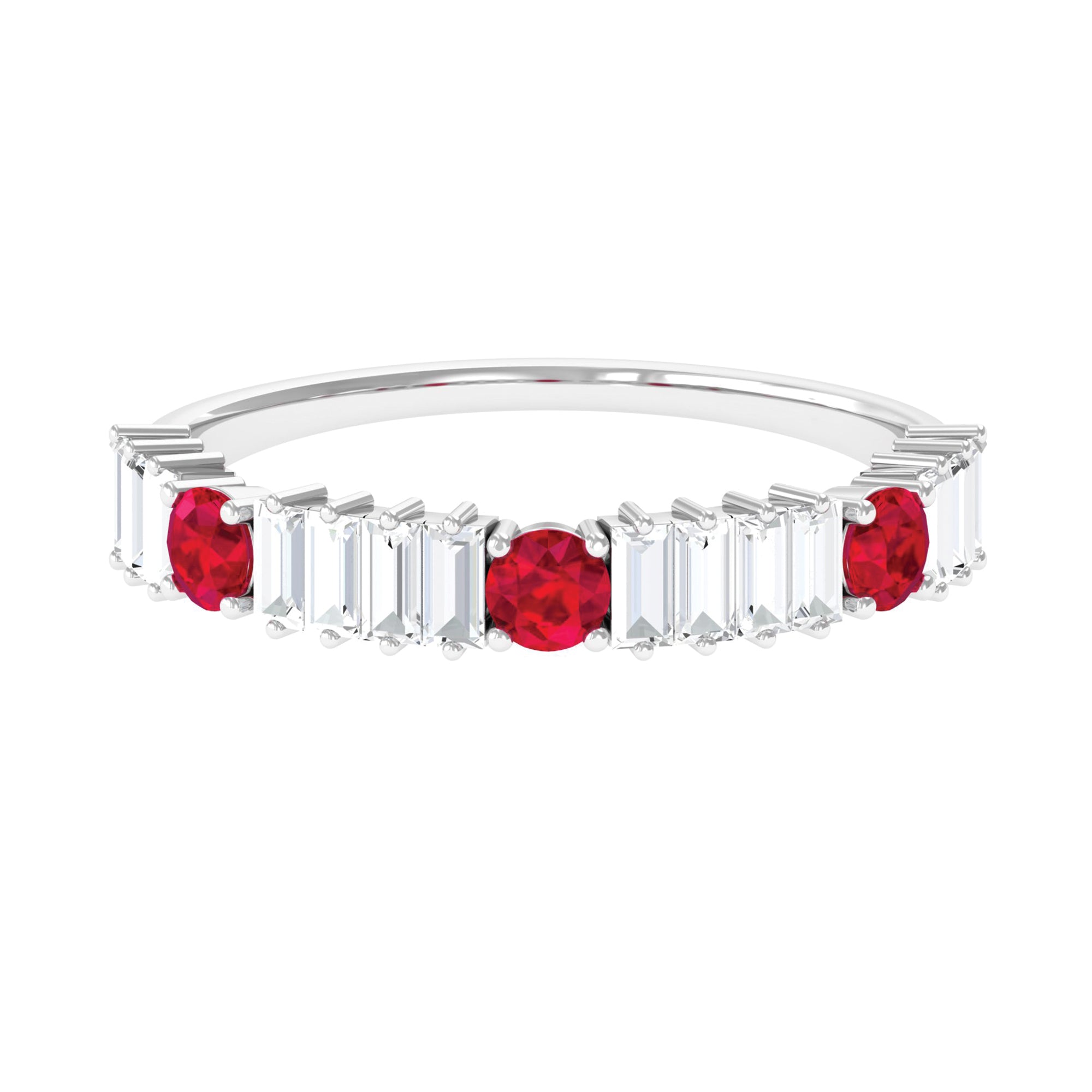 Rosec Jewels-1.25 CT Created Ruby and Moissanite Semi Eternity Ring in Gold