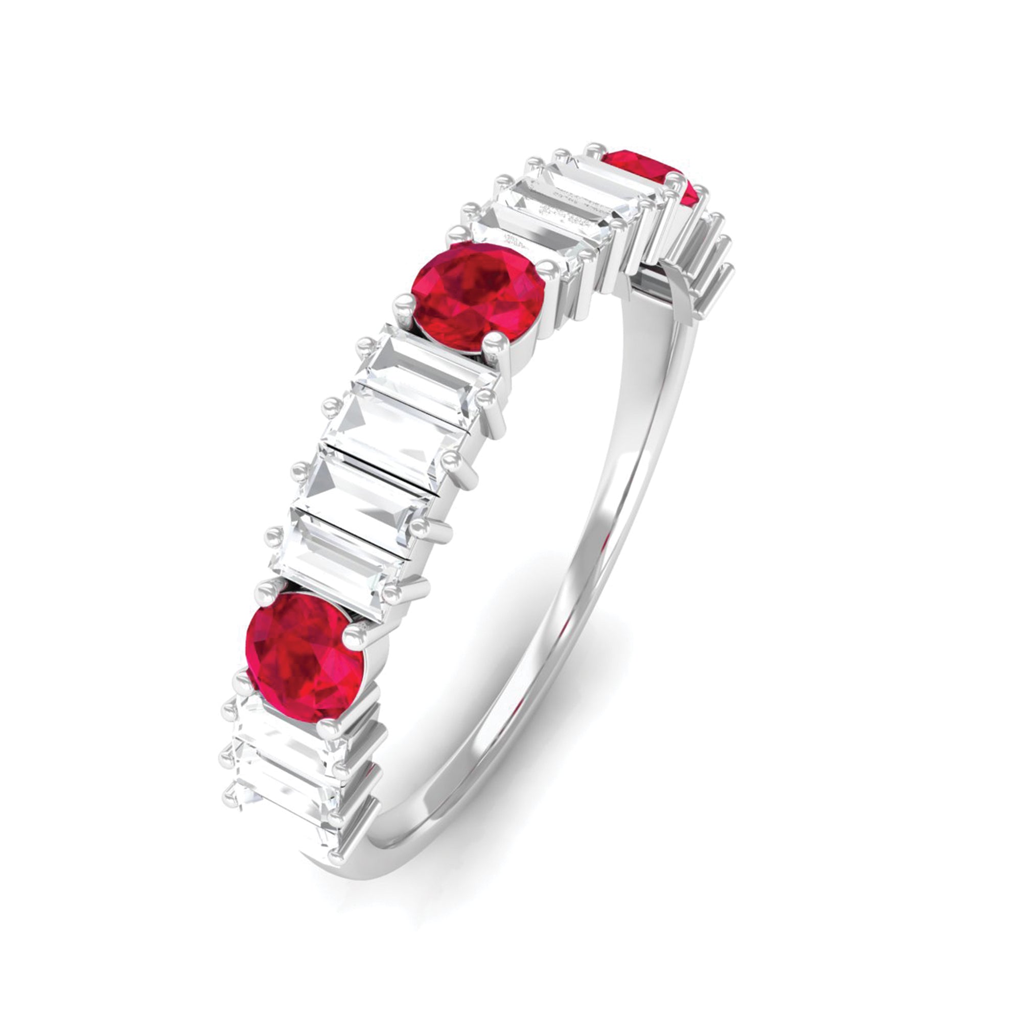 Rosec Jewels-1.25 CT Created Ruby and Moissanite Semi Eternity Ring in Gold