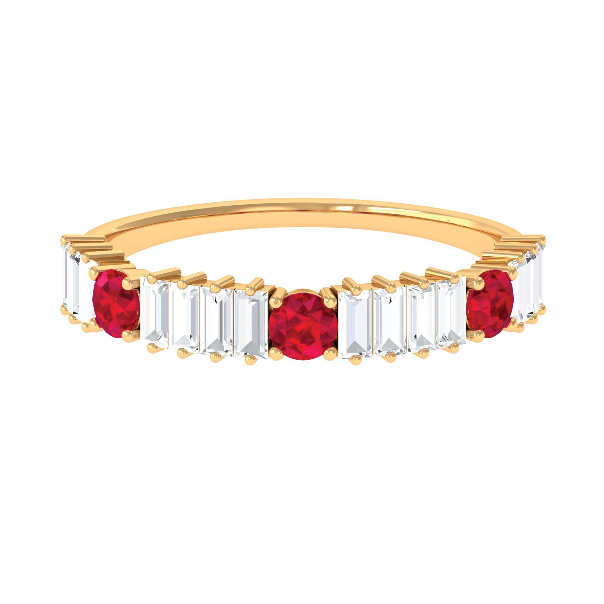 Rosec Jewels-1.25 CT Created Ruby and Moissanite Semi Eternity Ring in Gold