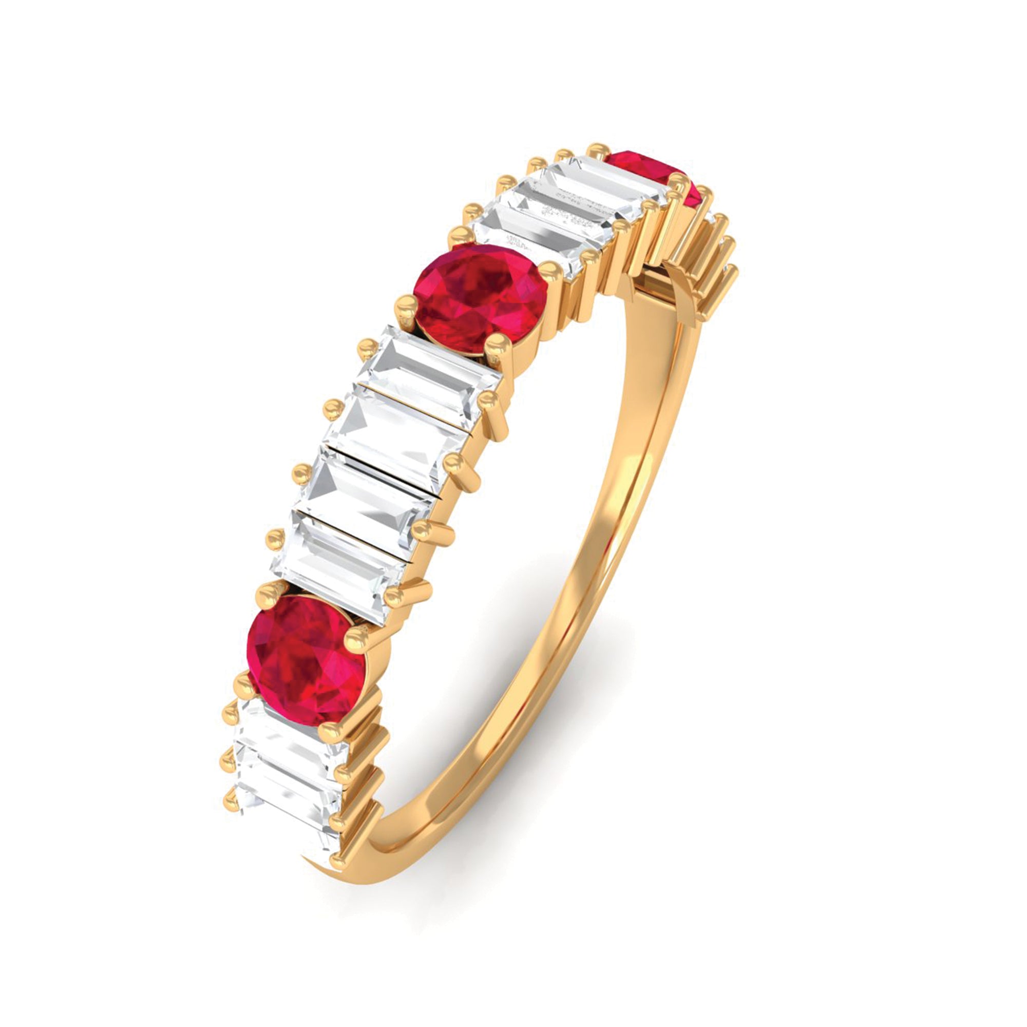 Rosec Jewels-1.25 CT Created Ruby and Moissanite Semi Eternity Ring in Gold