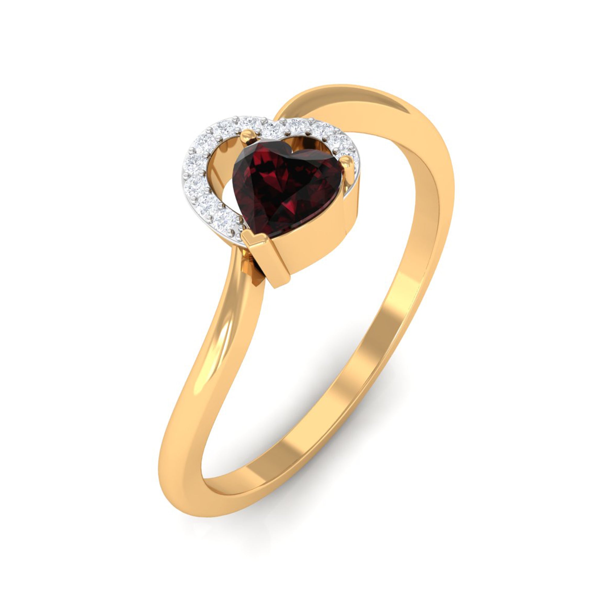 Rosec Jewels-Heart Shape Garnet and Diamond Twisted Promise Ring