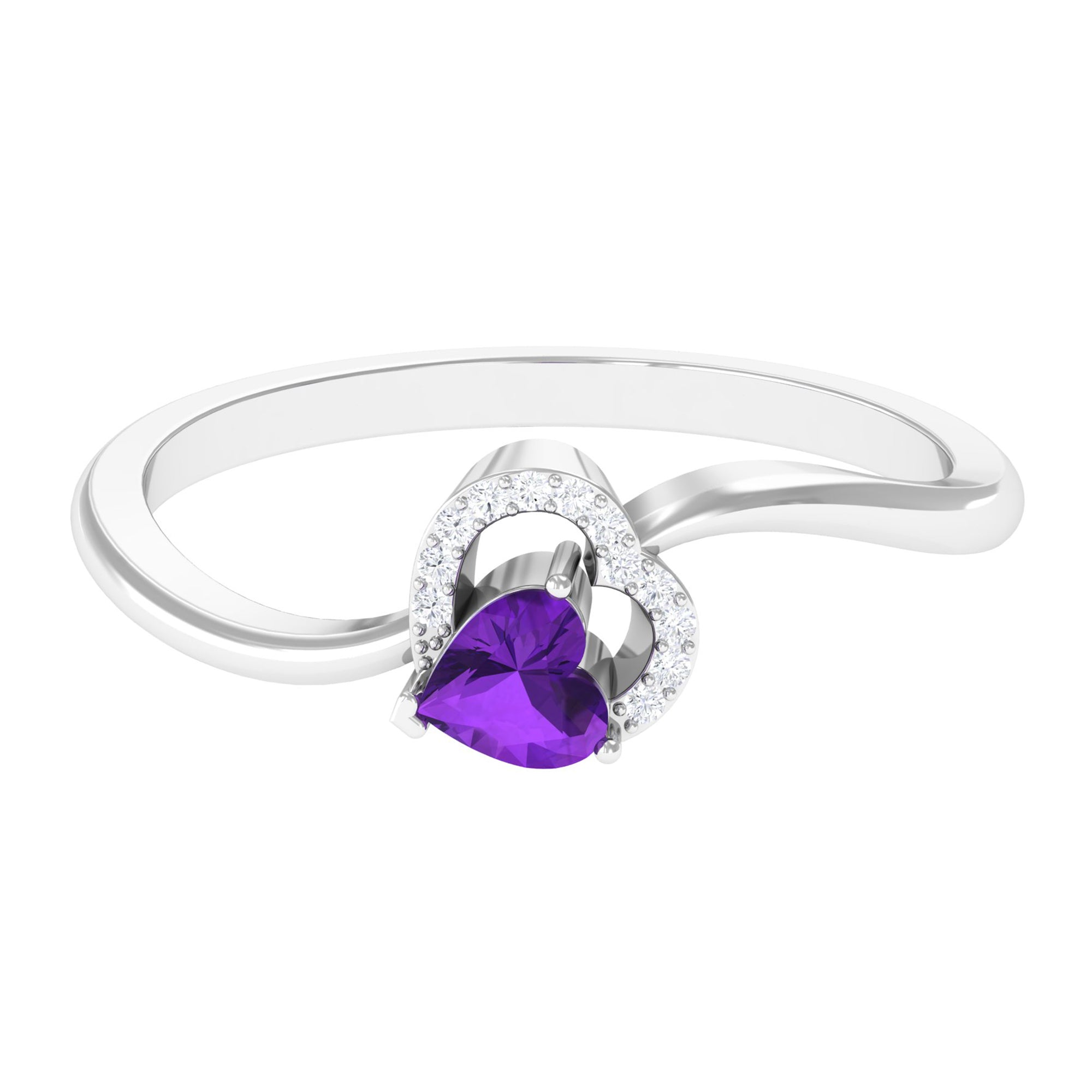 Rosec Jewels-Heart Shape Amethyst and Diamond Twisted Promise Ring