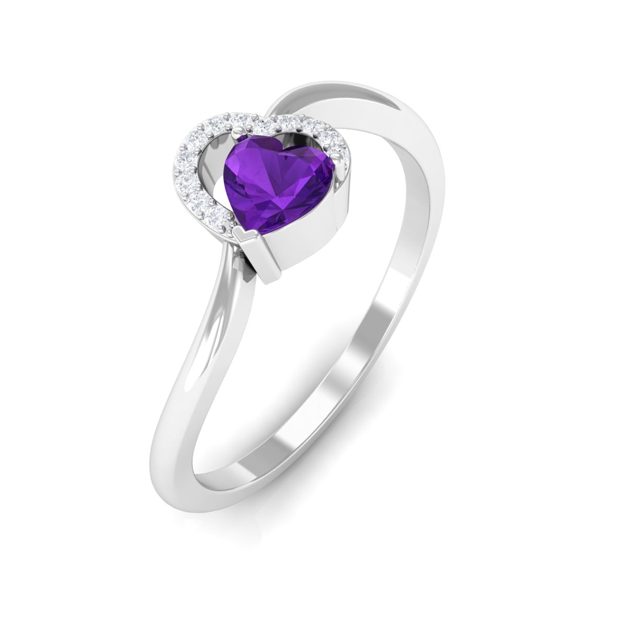 Rosec Jewels-Heart Shape Amethyst and Diamond Twisted Promise Ring