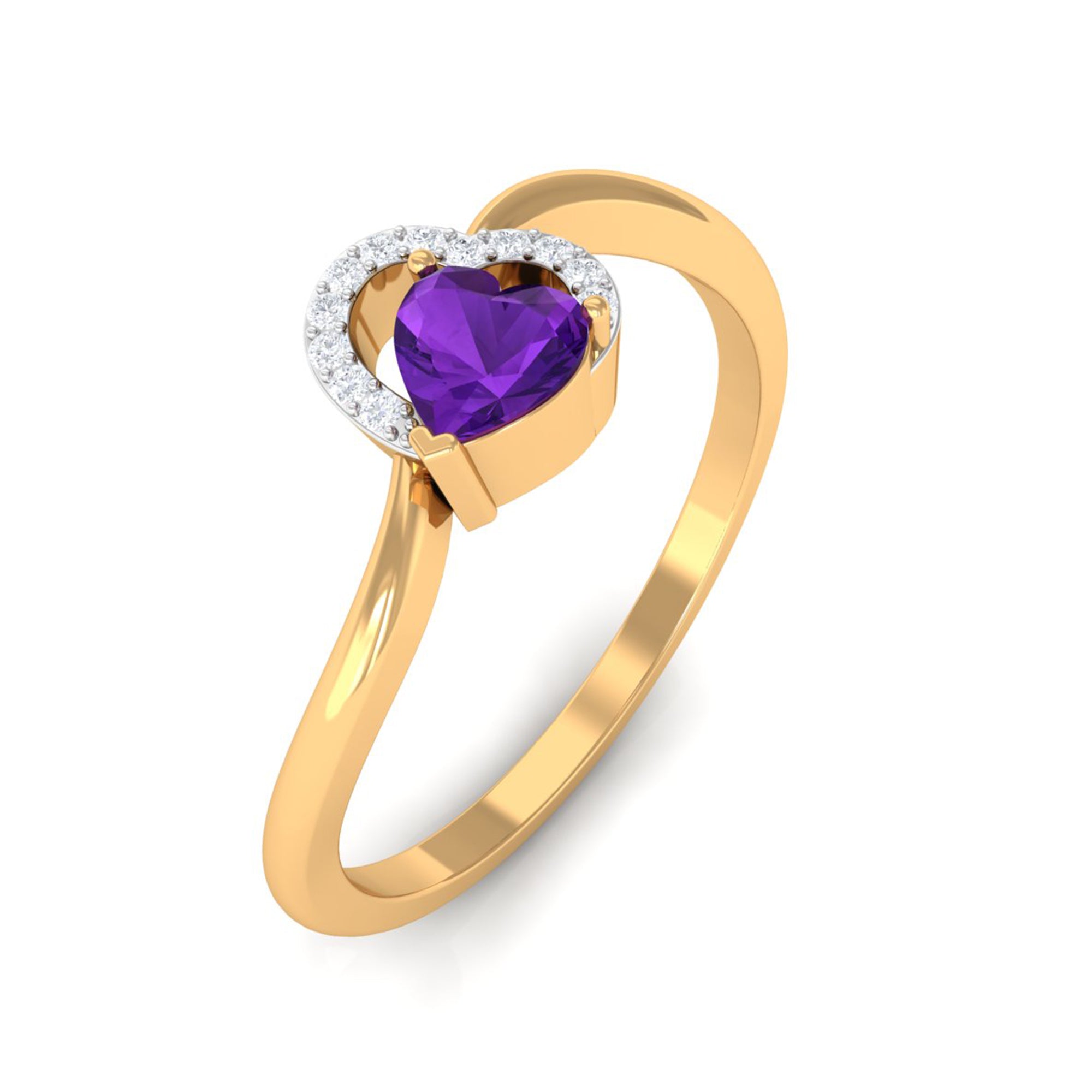 Rosec Jewels-Heart Shape Amethyst and Diamond Twisted Promise Ring