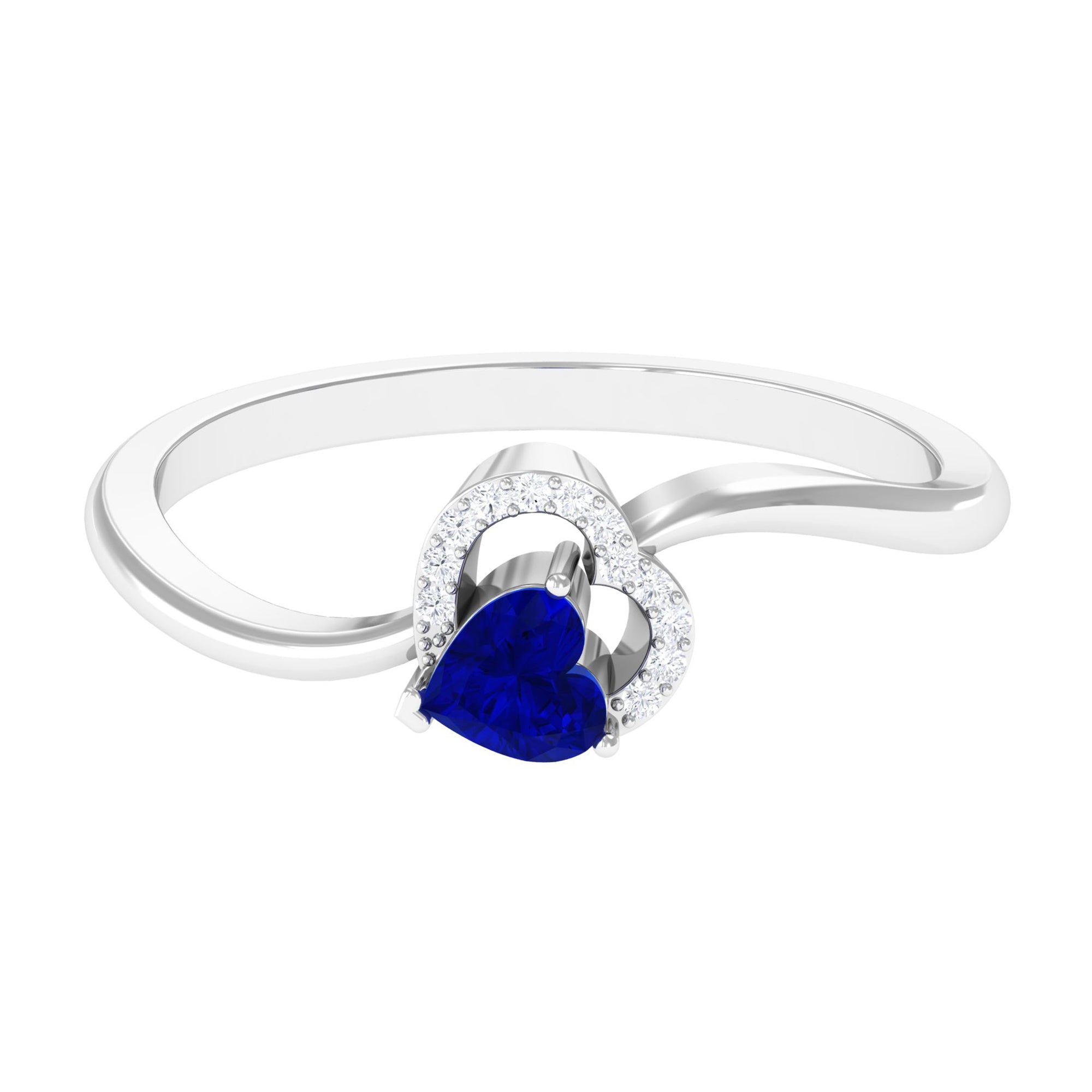 Rosec Jewels-Heart Shape Created Blue Sapphire and Diamond Twisted Promise Ring