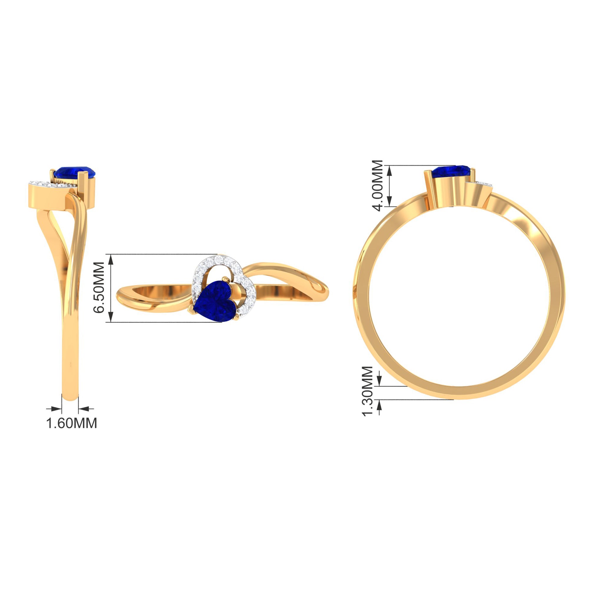 Rosec Jewels-Heart Shape Created Blue Sapphire and Diamond Twisted Promise Ring