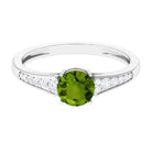 Rosec Jewels-Round Peridot Solitaire Ring with Diamond Side Stones