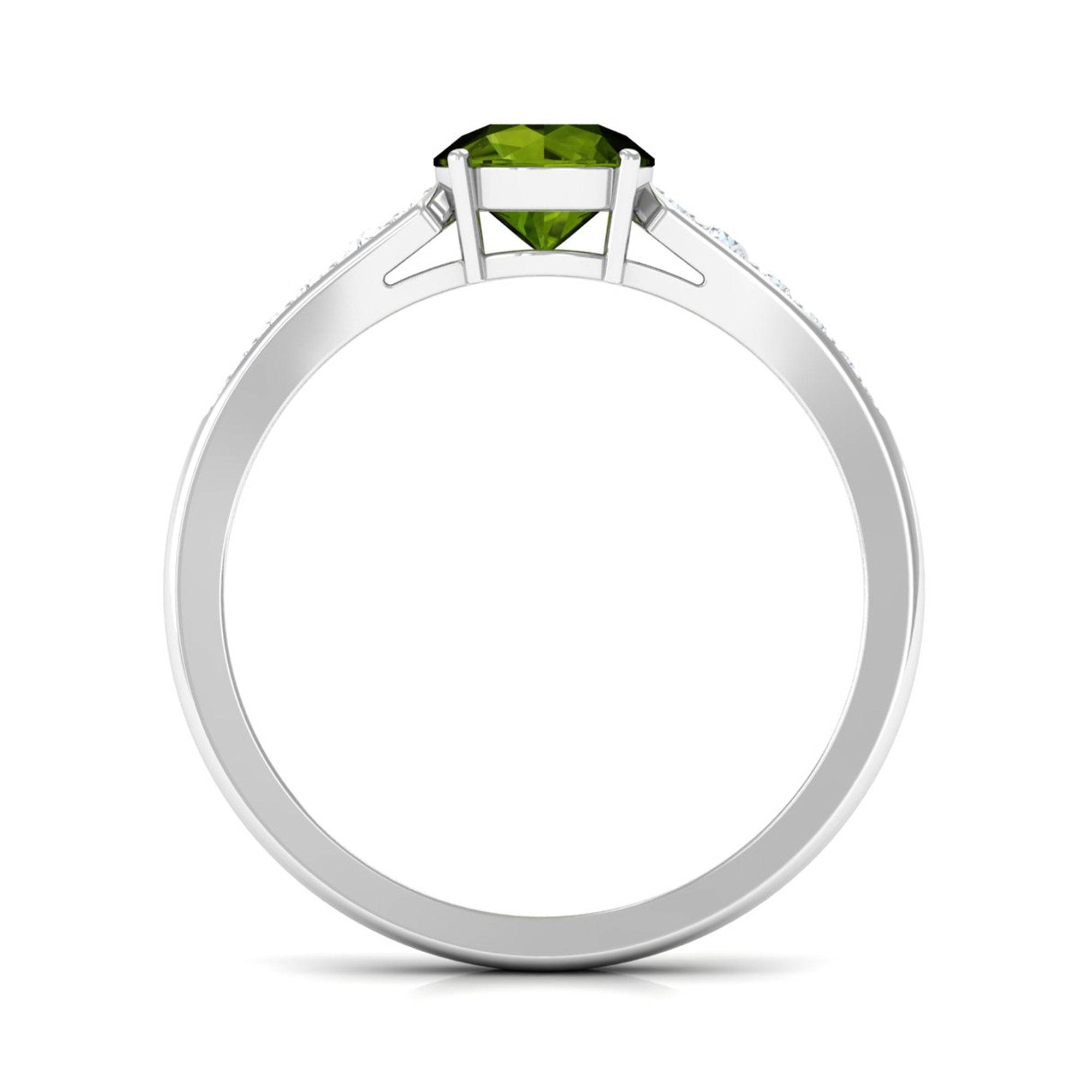 Rosec Jewels-Round Peridot Solitaire Ring with Diamond Side Stones