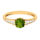 Rosec Jewels-Round Peridot Solitaire Ring with Diamond Side Stones