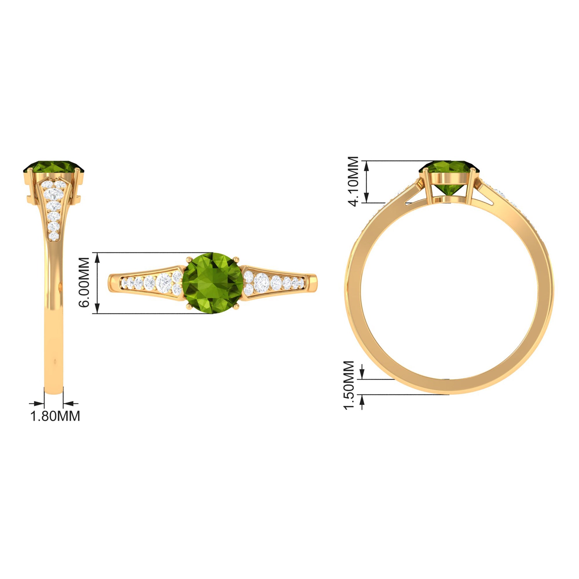 Rosec Jewels-Round Peridot Solitaire Ring with Diamond Side Stones