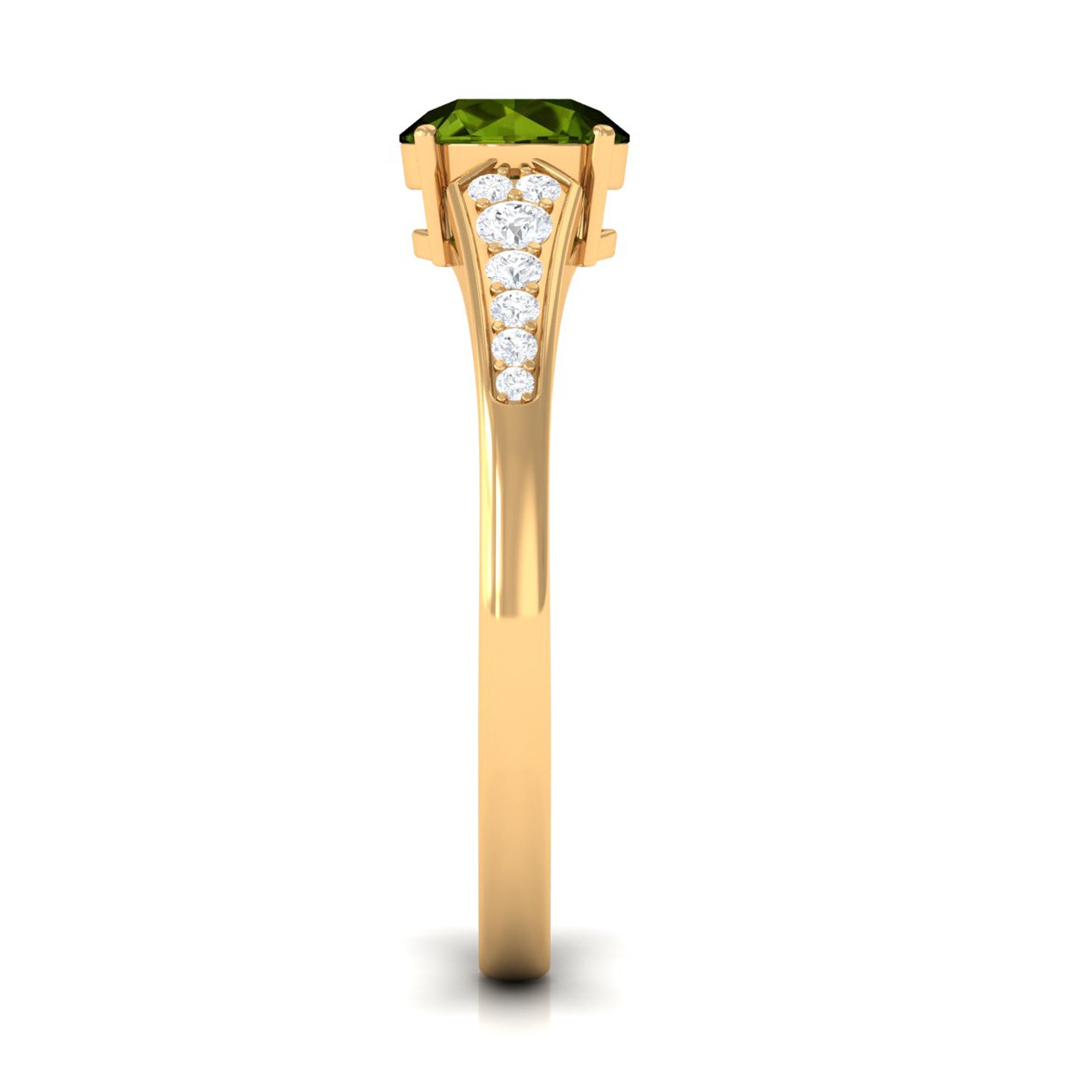 Rosec Jewels-Round Peridot Solitaire Ring with Diamond Side Stones