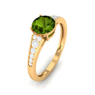 Rosec Jewels-Round Peridot Solitaire Ring with Diamond Side Stones