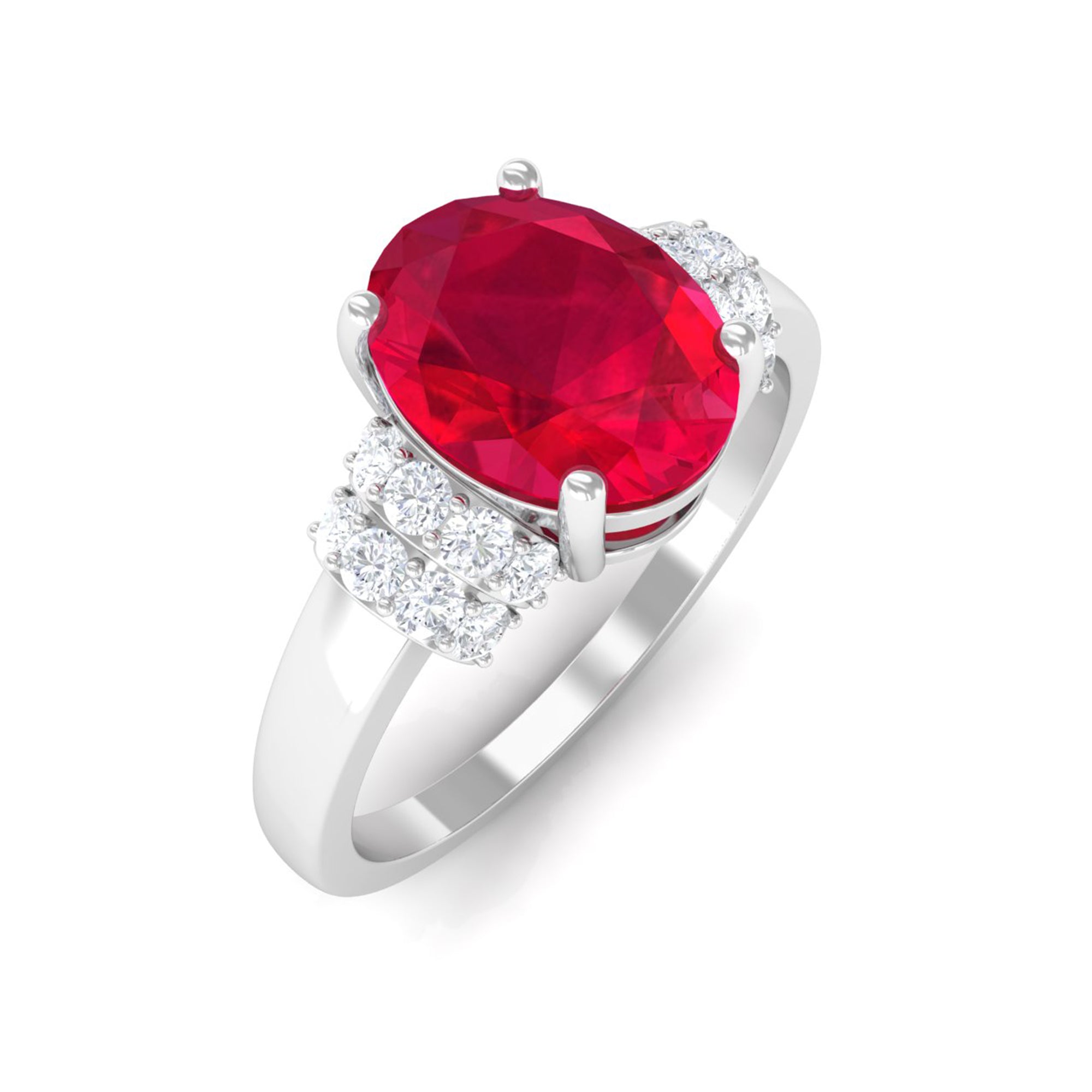 Rosec Jewels-Created Ruby Oval Engagement Ring with Diamond