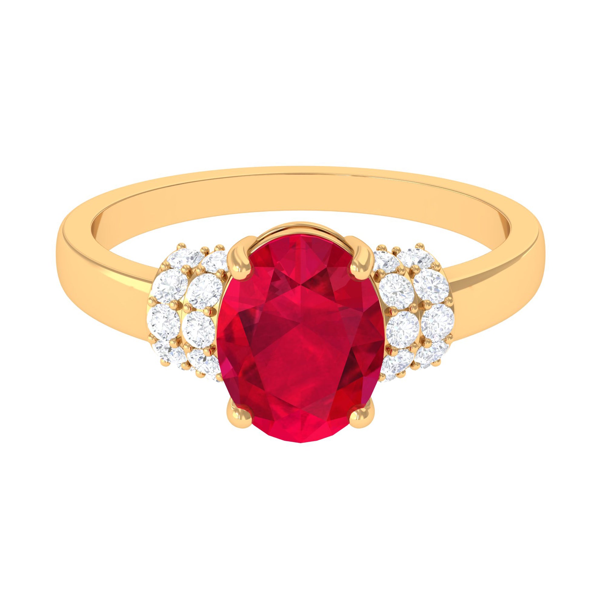 Rosec Jewels-Created Ruby Oval Engagement Ring with Diamond