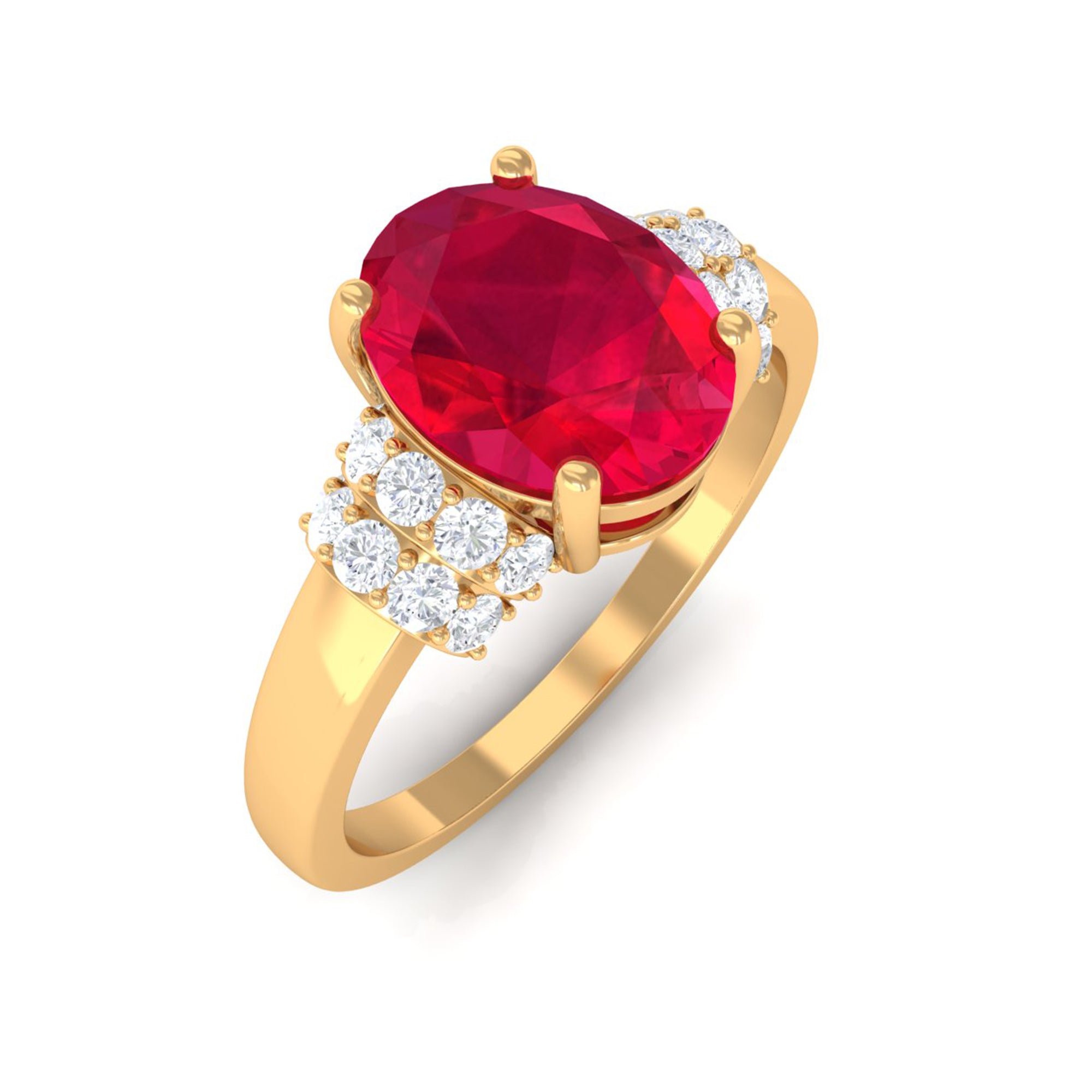 Rosec Jewels-Created Ruby Oval Engagement Ring with Diamond