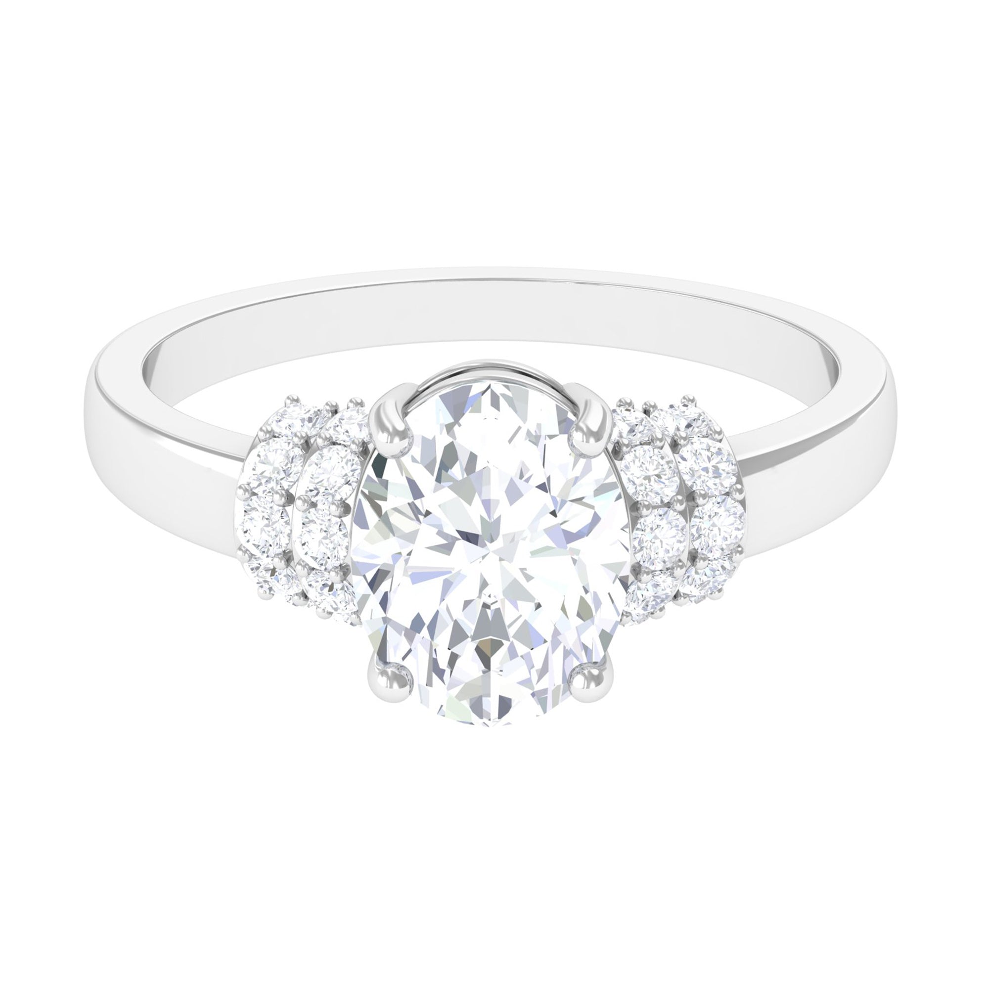 Rosec Jewels-Oval Zircon Engagement Ring with Collar