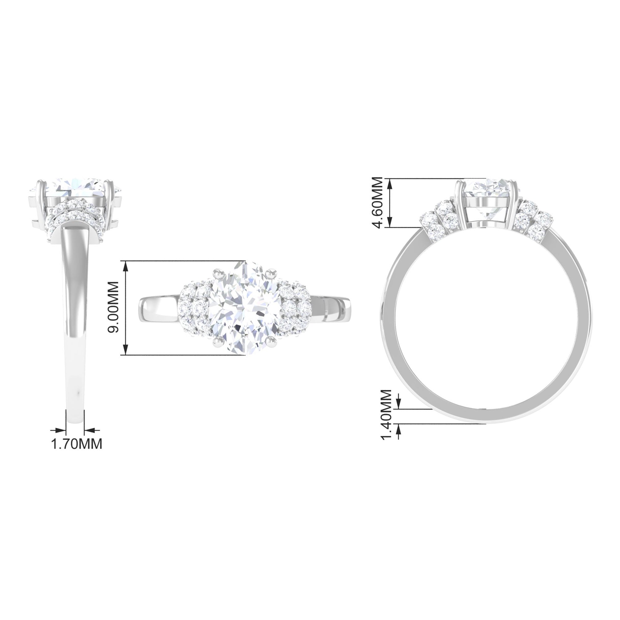 Rosec Jewels-Oval Zircon Engagement Ring with Collar