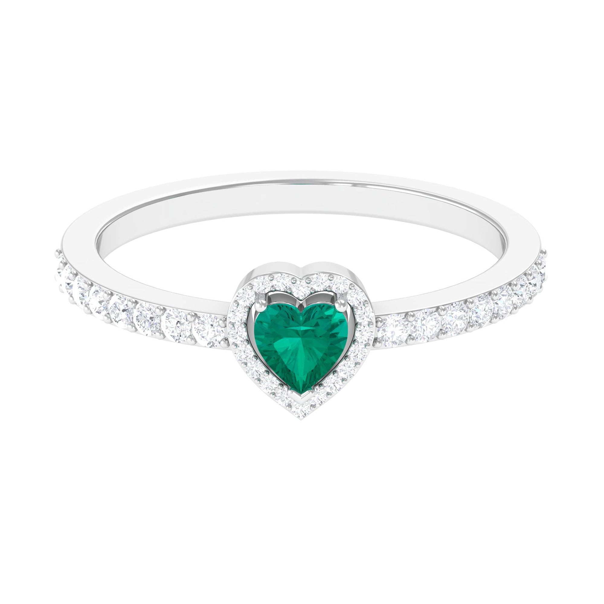 Rosec Jewels-0.75 CT Heart Shape Emerald Engagement Ring with Diamond Halo