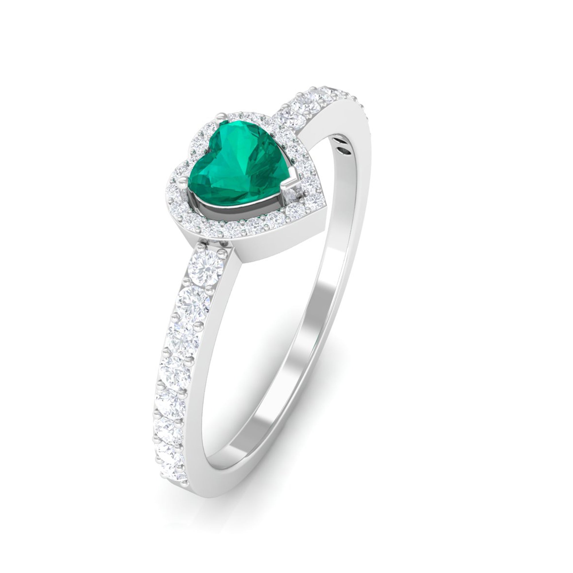 Rosec Jewels-0.75 CT Heart Shape Emerald Engagement Ring with Diamond Halo