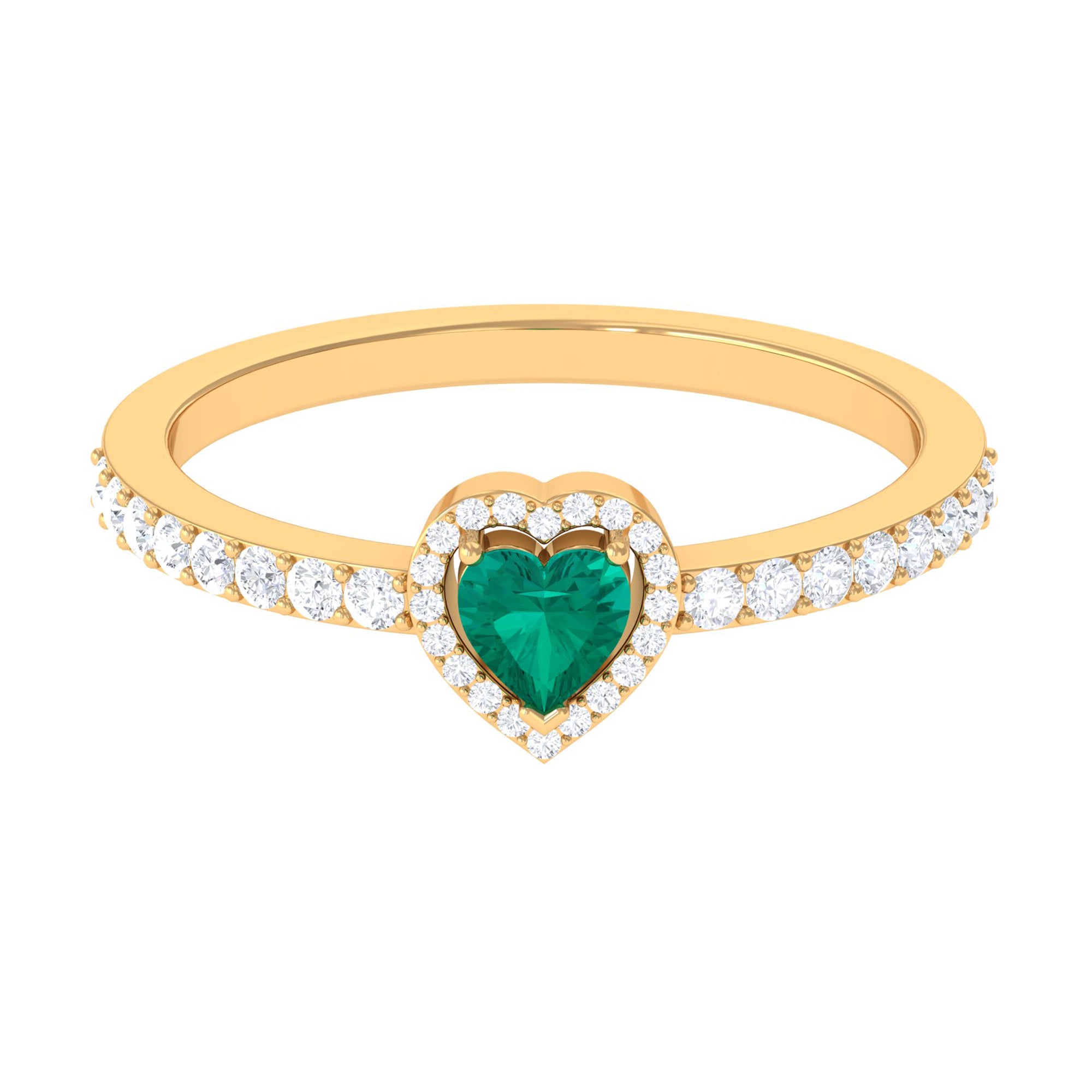 Rosec Jewels-0.75 CT Heart Shape Emerald Engagement Ring with Diamond Halo