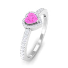 Rosec Jewels-Heart Shape Pink Sapphire Engagement Ring with Diamond Halo